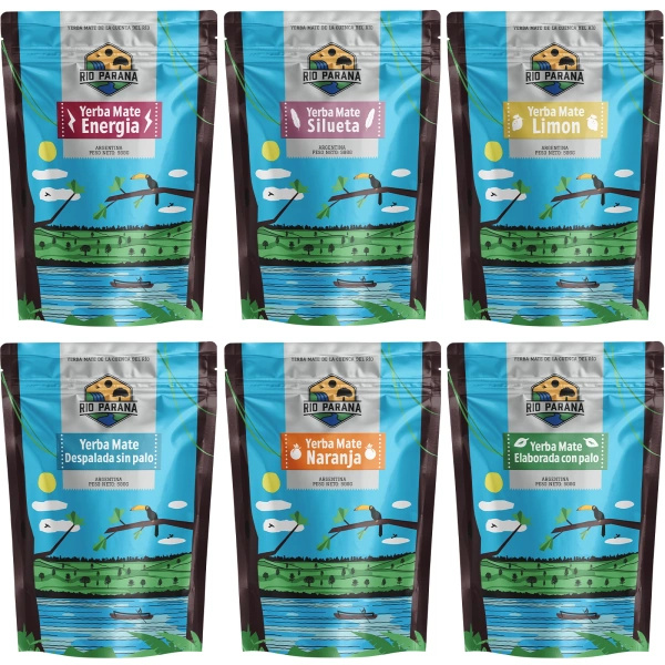 Uppsättning av Yerba Mate Rio Parana olika typer 6x500g