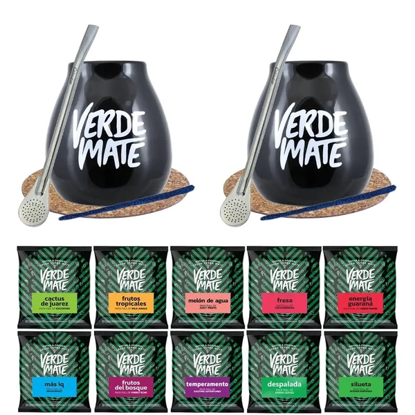 Yerba Mate Verde Mate Green set 10x50g + Mate Gourd