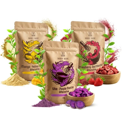 Set med färgglada matcha: Purple Matcha + Yellow Matcha + Red Matcha