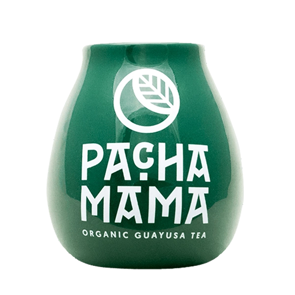 Grön keramisk matekopp med Pachamama-logotyp 350 ml