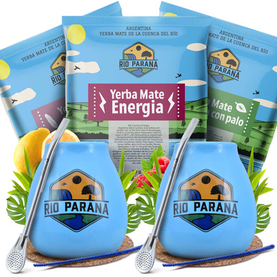 Yerba Mate Rio Parana Set FOR TWO Kalebass Bombilla