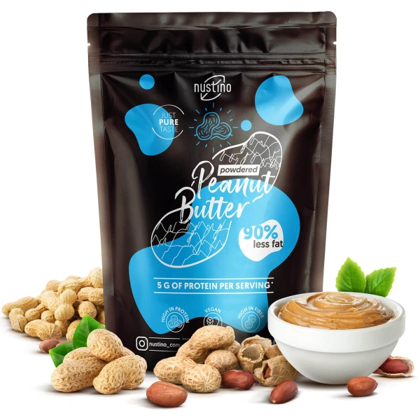 Presentset med jordnötssmör i pulverform Nustino: Pure + Chocolate + Pistachio & Chocolate 3x400g