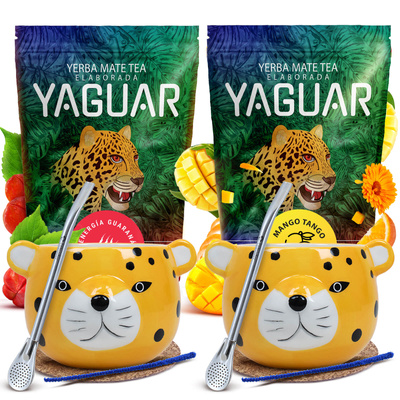 Yerba Mate-set för två: Yaguar 2x500g + 2x Kalebass + 2x Bombilla