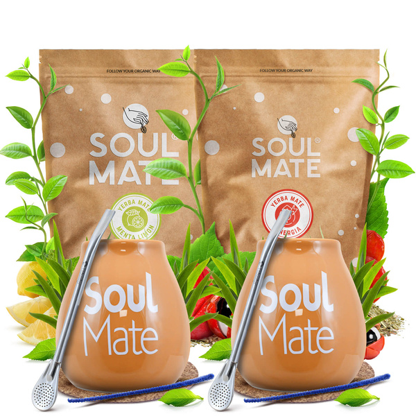 Yerba Mate-set för två: Soul Mate 2x500g + 2x Kalebass + 2x Bombilla