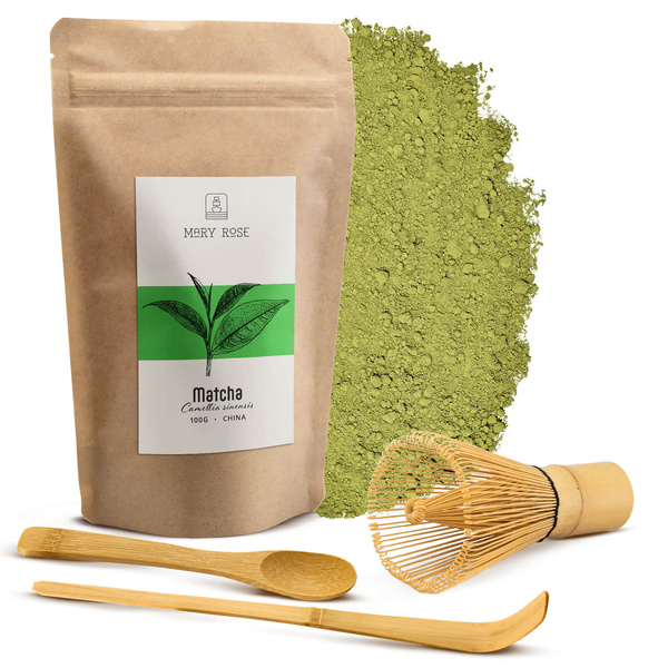 Set med traditionell Matcha 100 g + Chasen + Chashaku