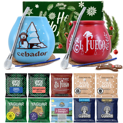 Julklappsset för par - Yerba Mate 10x50 g (500g) + 2x tillbehör + ask