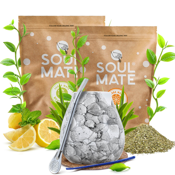 Yerba Mate Set Soul Mate Organica 2x500g 1kg Kalebass + Bombilla