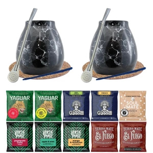 Yerba Mate Set 10x50g 2x Kalebass + 2x Bombilla