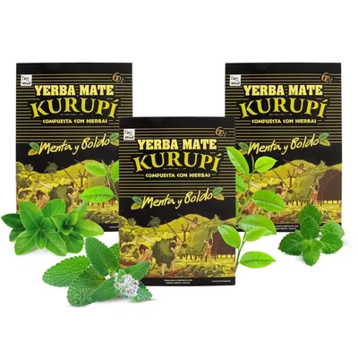Set med yerba mate Kurupi Menta y Boldo 3x500g