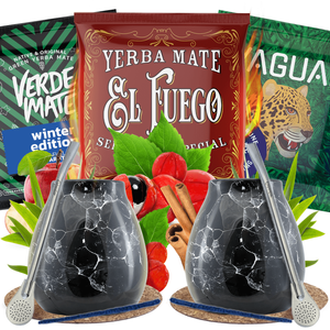 Yerba Mate-set för två: prover 3×50g + 2x Kalebass + 2x Bombilla