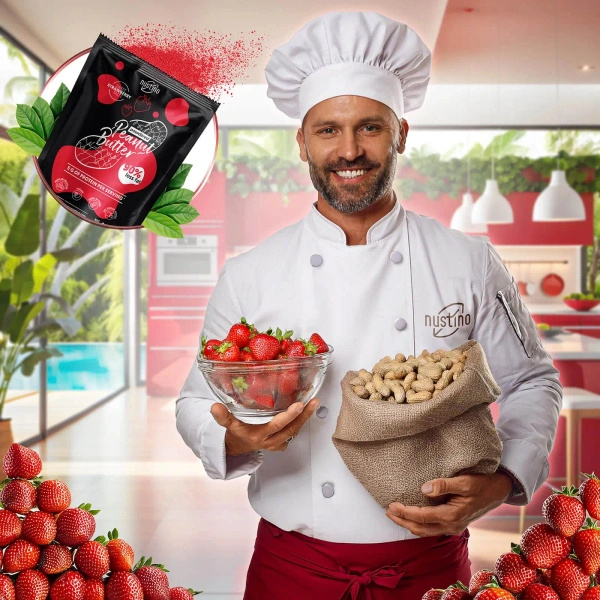 Nustino – Jordnötssmör i pulverform – Strawberry (utan tillsatt socker) 400 g
