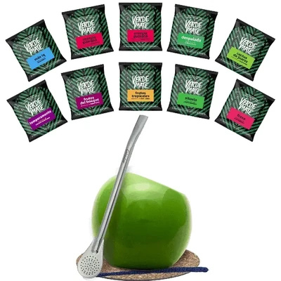 Yerba Mate-set: prover Verde Mate 10x50g + Kalebass + Bombilla