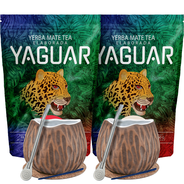 Yerba Mate set för två Bombilla Matero kokosnötter