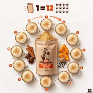 Set till Pumpkin Spice Latte: kaffe Bro Coffee Roastery Brazil Guaxupe 1kg + Pumpkin Spice Latte Mix 100g