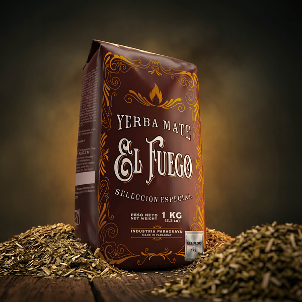Yerba Mate-set: El Fuego Elaborada 1kg + Kalebass + Bombilla