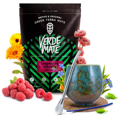 Yerba Mate set Verde Mate Hallon 500g Kalebass + Bombilla