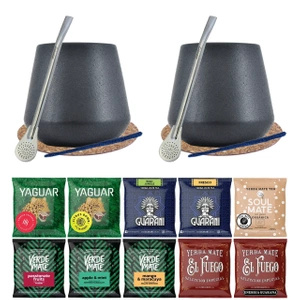 Yerba Mate Set 10x50g 2x Kalebass + 2x Bombilla