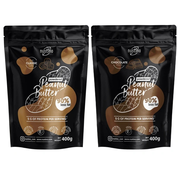 Set med jordnötssmörspulver Nustino: Classic + Chocolate 2x400g