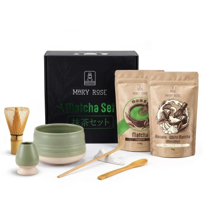 Presentset för färgglad Matcha Latte: Matcha + White Matcha + tillbehör
