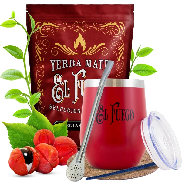 Yerba Mate Set El Fuego Energia Guarana 500g 0,5kg + TermoLid + Bombilla