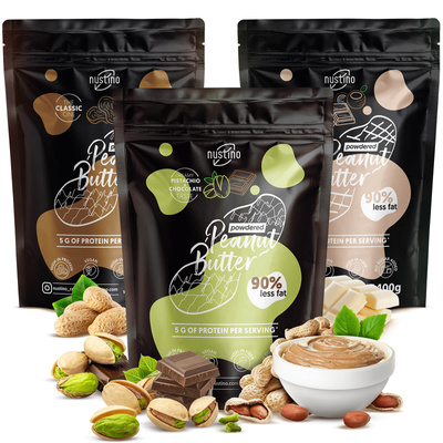 Nustino jordnötssmörspulver-set: blandade smaker 3x400g
