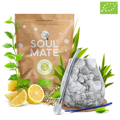 Yerba Mate Set Soul Mate Organica Menta Limon 500g 0,5kg Kalebass + Bombilla