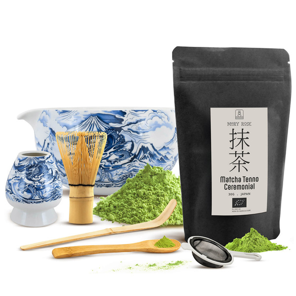 Ceremoniellt set för att tillreda matcha-te: japansk ekologisk matcha 30g + tillbehör