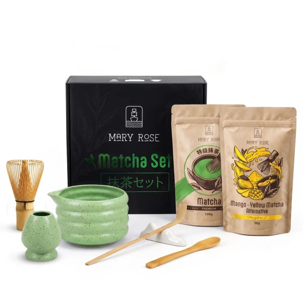 Presentset för färgglad Matcha Latte: Matcha + Yellow Matcha + tillbehör