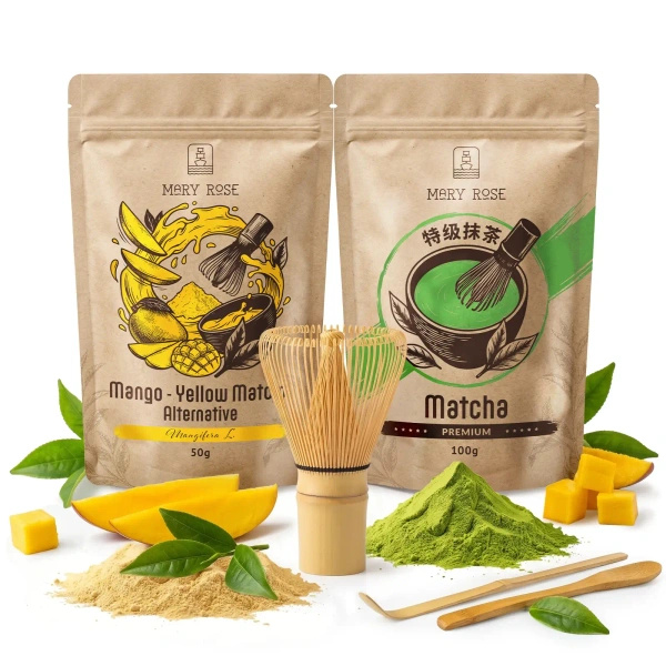 Set för färgglad Matcha Latte: Matcha + Yellow Matcha + tillbehör
