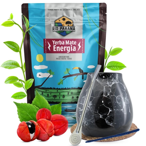 Yerba Mate Set Rio Parana Energia Kalebass + Bombilla 500 g