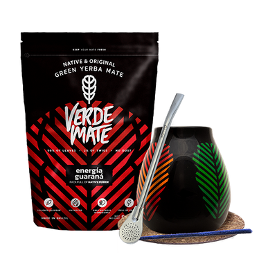 Yerba Mate-set: Verde Mate Energía Guaraná 500g + Kalebass + Bombilla
