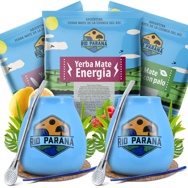 Yerba Mate Rio Parana Set FOR TWO Kalebass Bombilla