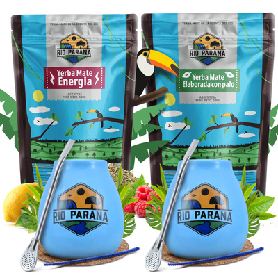Yerba Mate Rio Parana Set FOR TWO Kalebass Bombilla 1000g