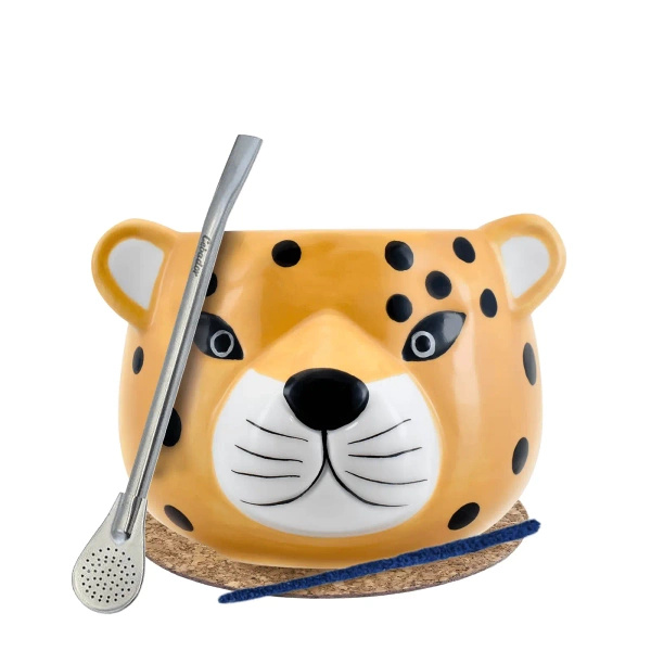 Yerba Mate Matero Kalebass Gatito Bombilla set