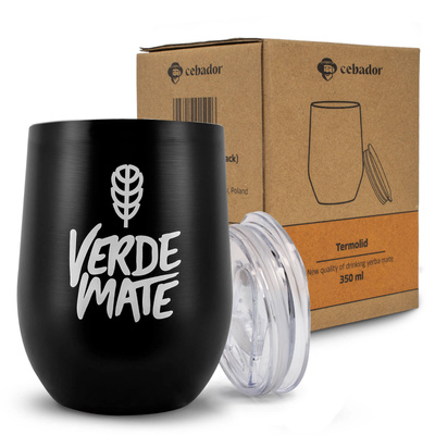 TermoLid – termomugg för yerba mate med lock – Verde Mate (svart) – 350 ml