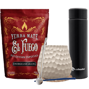 Yerba Mate Set: El Fuego 500g + Termos LED + Kalebass + Bombilla