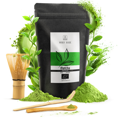 PREMIUM-set för att tillreda matcha-te: japansk ekologisk matcha 30g + tillbehör
