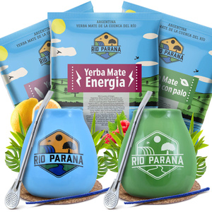 Yerba Mate Rio Parana Set FOR TWO Kalebass Bombilla