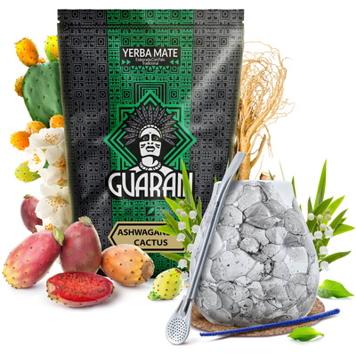 Yerba Mate set Guarani Ashwagandha 500g Kalebass + Bombilla