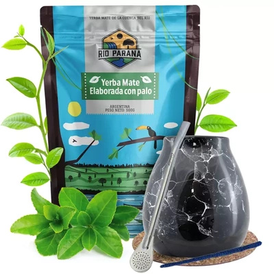 Yerba Mate Set Rio Parana Kalebass Bombilla 500 g
