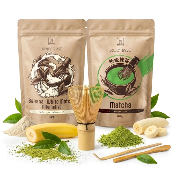 Set för färgglad Matcha Latte: Matcha + White Matcha + tillbehör