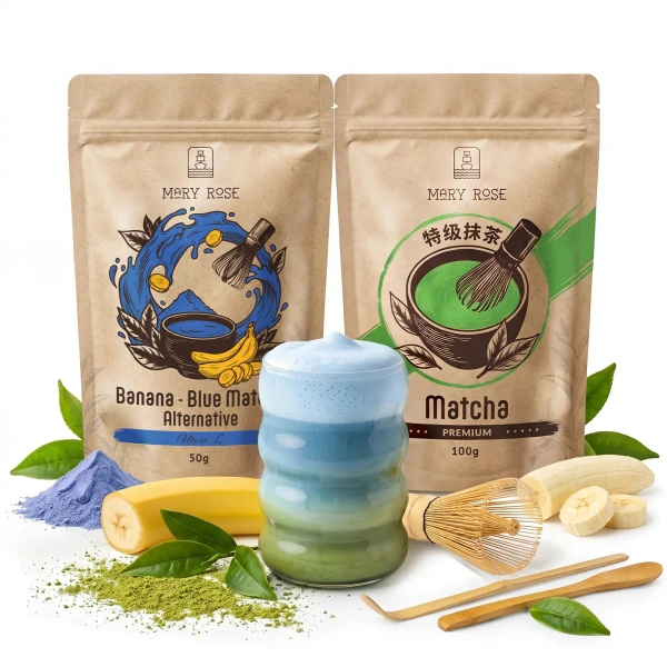 Set för färgglad Matcha Latte: Matcha + Blue Matcha + tillbehör