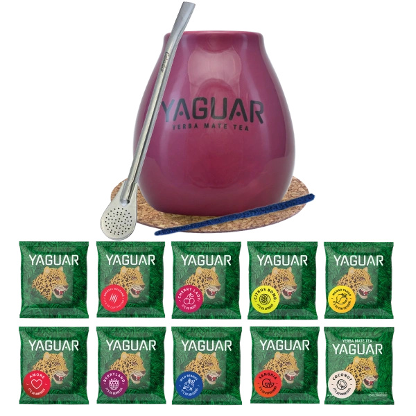 Set Yerba Mate Yaguar 10x50g Kalebass Bombilla