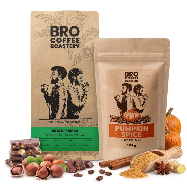 Set till Pumpkin Spice Latte: kaffe Bro Coffee Roastery Brazil Samba 1kg + Pumpkin Spice Latte Mix 100g