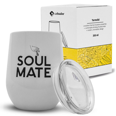 TermoLid – termomugg för yerba mate med lock – Soul Mate (vit) – 350 ml