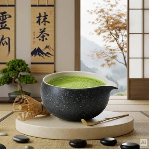 Presentset: japanskt ceremoniellt matcha + matchawan + bambutillbehör