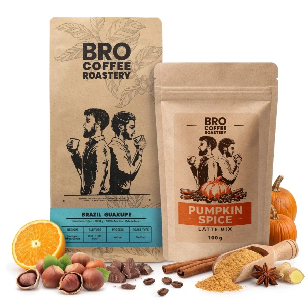 Set till Pumpkin Spice Latte: kaffe Bro Coffee Roastery Brazil Guaxupe 1kg + Pumpkin Spice Latte Mix 100g