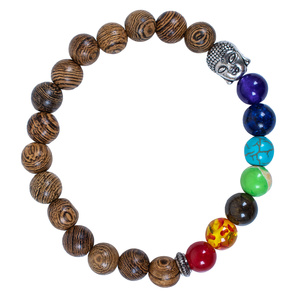 Armband "Sju Chakran" – wenge-trä och Buddha