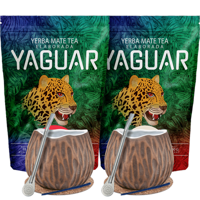 Yerba Mate set för två Bombilla Matero kokosnötter