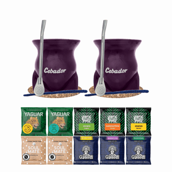 Yerba Mate Set 10x50g 2x Kalebass + 2x Bombilla